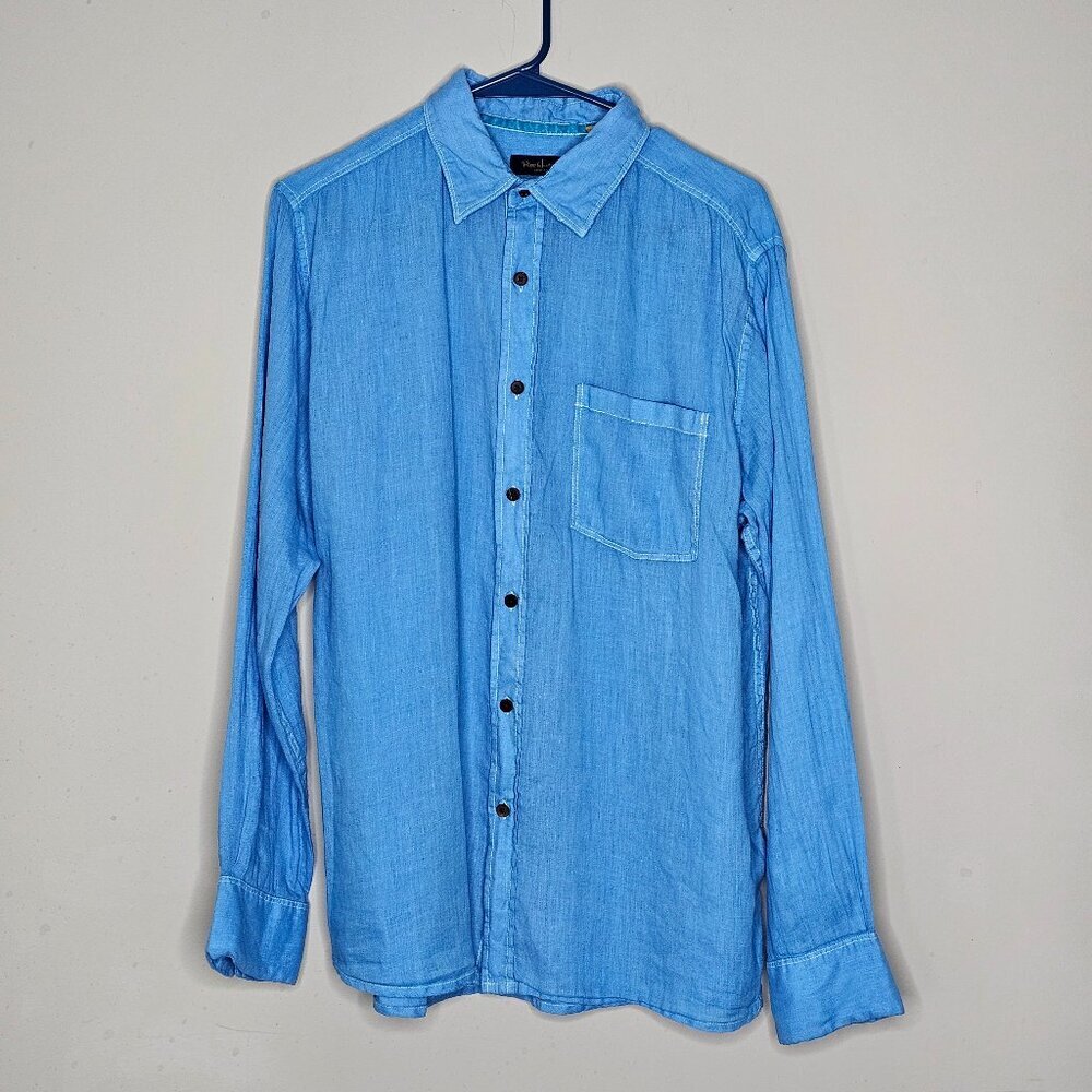 Men's Pete‎ Huntington Linen Button Down Shirt Blue Size Medium